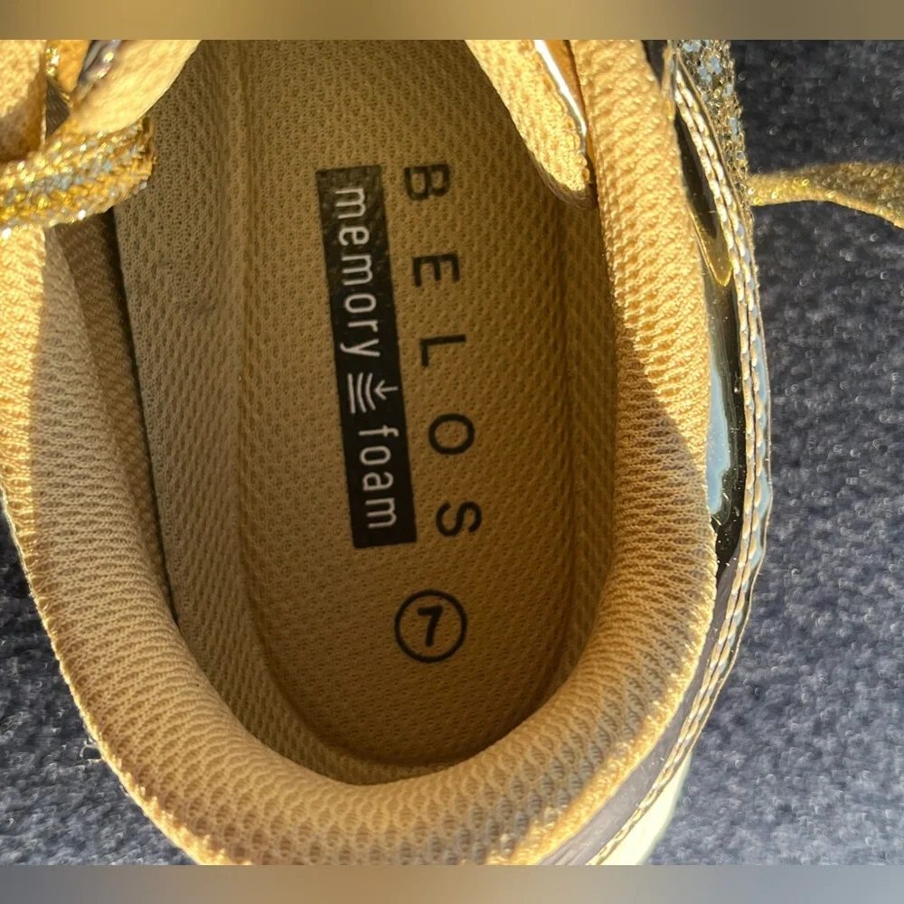 Shiny gold glitter upper sneakers. Memory foam, non-slip rubber soles. Size 7 - Picture 6 of 12